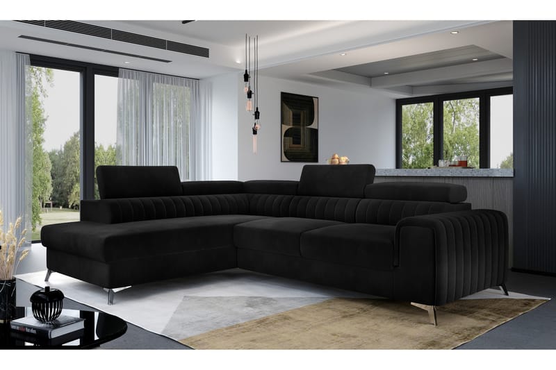Schäslongsoffa Laucha Vänster - Svart - Möbler - Soffa - Divansoffa & schäslongsoffa - 4 sits soffa med divan