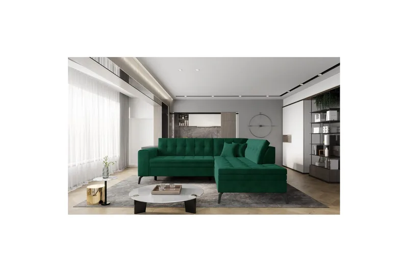 Sektion Eltap Lanvin 260x210x93 cm - Lukso 35, Mörkgrön, Höger - Möbler - Soffa - Divansoffa & schäslongsoffa - 4 sits soffa med divan