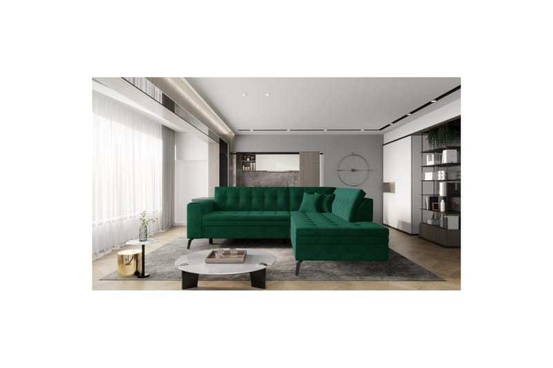 Sektion Eltap Lanvin 260x210x93 cm - Lukso 35, Mörkgrön, Höger - Möbler - Soffa - Divansoffa & schäslongsoffa - 4 sits soffa med divan