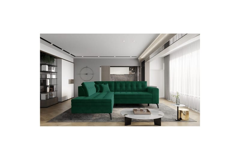 Sektion Eltap Lanvin 260x210x93 cm - Lukso 35, Mörkgrön, Vänster - Möbler - Soffa - Divansoffa & schäslongsoffa - 4 sits soffa med divan
