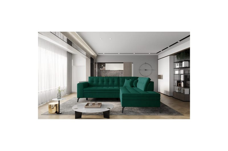 Sektion Eltap Lanvin 260x210x93 cm - Nube 35, Grön, Höger - Möbler - Soffa - Divansoffa & schäslongsoffa - 4 sits soffa med divan