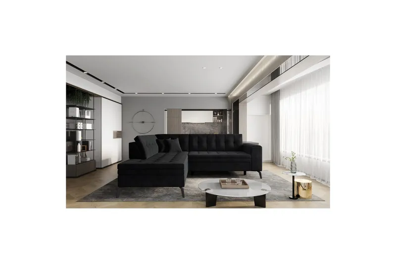 Sektion Eltap Lanvin 260x210x93 cm, Velvetmat 10, svart, Vänster