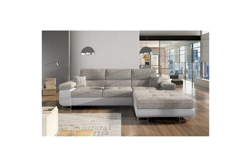 Sektionssoffa Eltap Armando 289x85x203 cm - Berlin 01, Mjuk 17, Grå, Vit, Höger - Möbler - Soffa - Divansoffa & schäslongsoffa - 3 sits soffa med divan