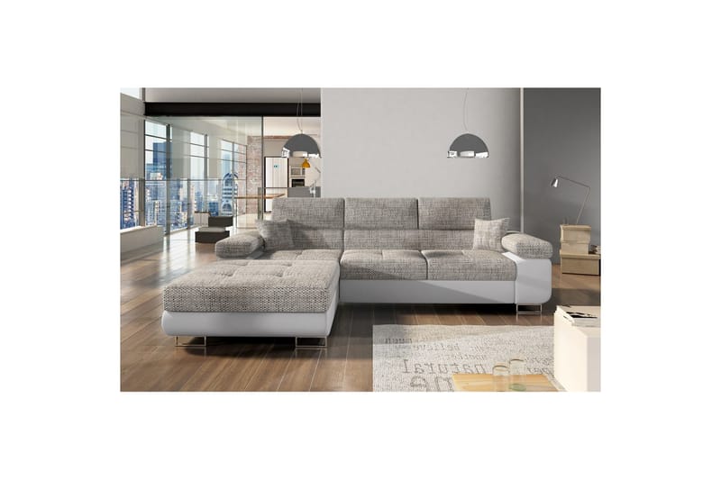Sektionssoffa Eltap Armando 289x85x203 cm - Berlin 01, Mjuk 17, Grå, Vit, Vänster - Möbler - Soffa - Divansoffa & schäslongsoffa - 3 sits soffa med divan