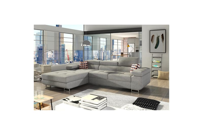 Sektionssoffa Eltap Armando 289x85x203 cm - Gusto 88, Zigzag 60, Grå, Mönster, Vänster - Möbler - Soffa - Divansoffa & schäslongsoffa - 3 sits soffa med divan