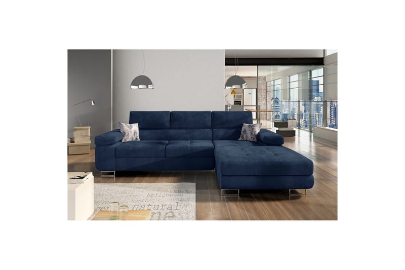 Sektionssoffa Eltap Armando 289x85x203 cm - Kronos 09, Botanisk 80, Mörkblå, Mönster, Höger - Möbler - Soffa - Divansoffa & schäslongsoffa - 3 sits soffa med divan