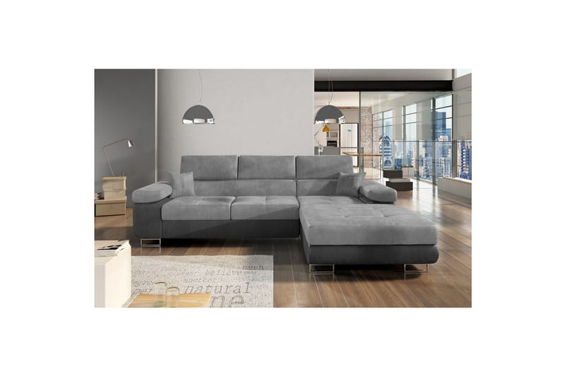 Sektionssoffa Eltap Armando 289x85x203 cm, Monolith 84, Monolith 97, Ljusgrå, Mörkgrå, Höger