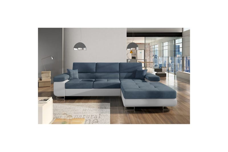 Sektionssoffa Eltap Armando 289x85x203 cm - Omega 86, Mjuk 17, Blå, Vit, Höger - Möbler - Soffa - Divansoffa & schäslongsoffa - 3 sits soffa med divan