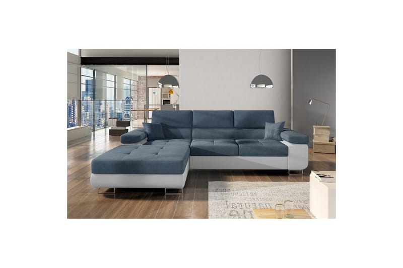 Sektionssoffa Eltap Armando 289x85x203 cm - Omega 86, Mjuk 17, Blå, Vit, Vänster - Möbler - Soffa - Divansoffa & schäslongsoffa - 3 sits soffa med divan