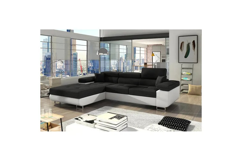 Sektionssoffa Eltap Armando 289x85x203 cm - Sawana 14, Soft 17, Svart, Vit, Vänster - Möbler - Soffa - Divansoffa & schäslongsoffa - 3 sits soffa med divan