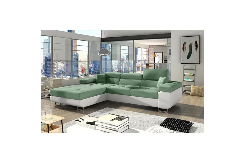 Sektionssoffa Eltap Armando 289x85x203 cm - Soro 34, Soft 17, Grön, Vit, Vänster - Möbler - Soffa - Divansoffa & schäslongsoffa - 3 sits soffa med divan