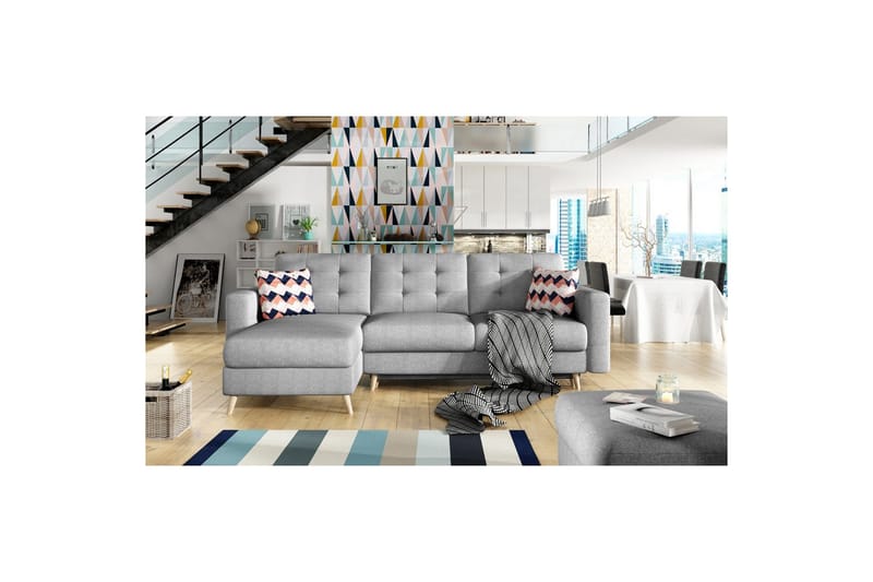 Sektionssoffa Eltap Asgard L 248x93x162 cm - Överdrag 87, Sicksack 60, Grå, Mönster - Möbler - Soffa - Divansoffa & schäslongsoffa - 3 sits soffa med divan