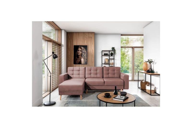 Sektionssoffa Eltap Asgard L 248x93x162 cm - Monolith 63, Rosa - Möbler - Soffa - Divansoffa & schäslongsoffa - 3 sits soffa med divan