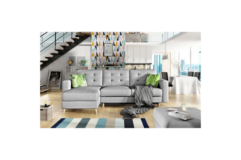 Sektionssoffa Eltap Asgard L 248x93x162 cm - Soro 83, Jungle 32, Vit, Mönster - Möbler - Soffa - Divansoffa & schäslongsoffa - 3 sits soffa med divan