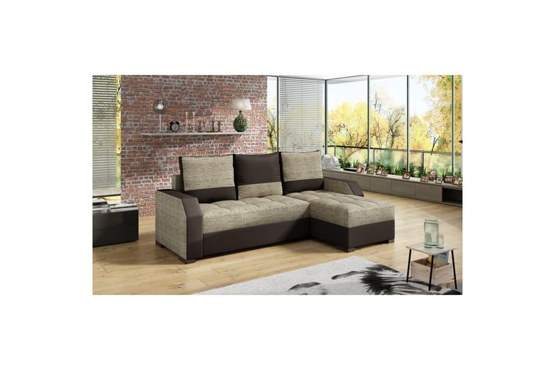 Soffa Eltap Aris 250x90 x150 cm - Berlin 03, Mjuk 66, Beige, Mörkbrun - Möbler - Soffa - Divansoffa & schäslongsoffa - 3 sits soffa med divan