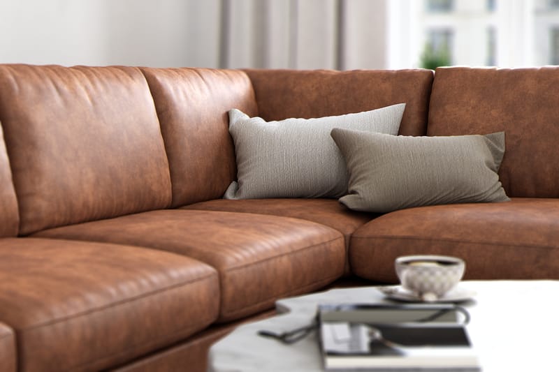Soffa Friday Lyx 4-sits med Schäslong Höger - Brun/Läder - Möbler - Soffa - Divansoffa & schäslongsoffa - 4 sits soffa med divan