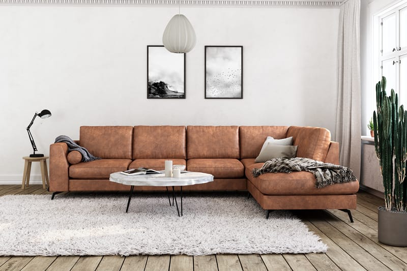 Soffa Friday Lyx 4-sits med Schäslong Höger - Brun/Läder - Möbler - Soffa - Divansoffa & schäslongsoffa - 4 sits soffa med divan