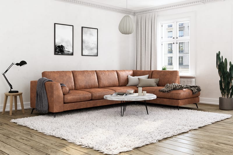 Soffa Friday Lyx 4-sits med Schäslong Höger - Brun/Läder - Möbler - Soffa - Divansoffa & schäslongsoffa - 4 sits soffa med divan
