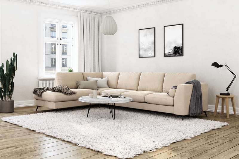Soffa Friday Lyx 4-sits med Schäslong Vänster - Beige/Sammet - Möbler - Soffa - Divansoffa & schäslongsoffa - 4 sits soffa med divan
