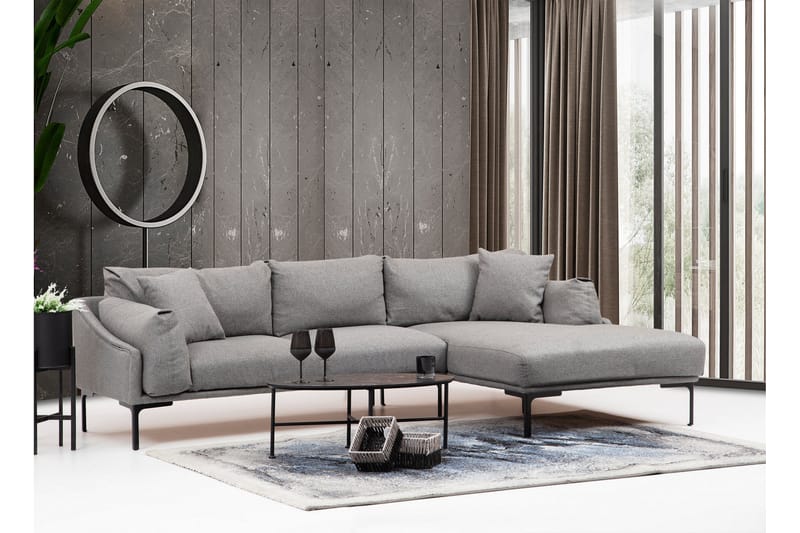 Soffa m. Divan Lumsden 4-sits - Grå - Möbler - Soffa - Divansoffa & schäslongsoffa - 4 sits soffa med divan