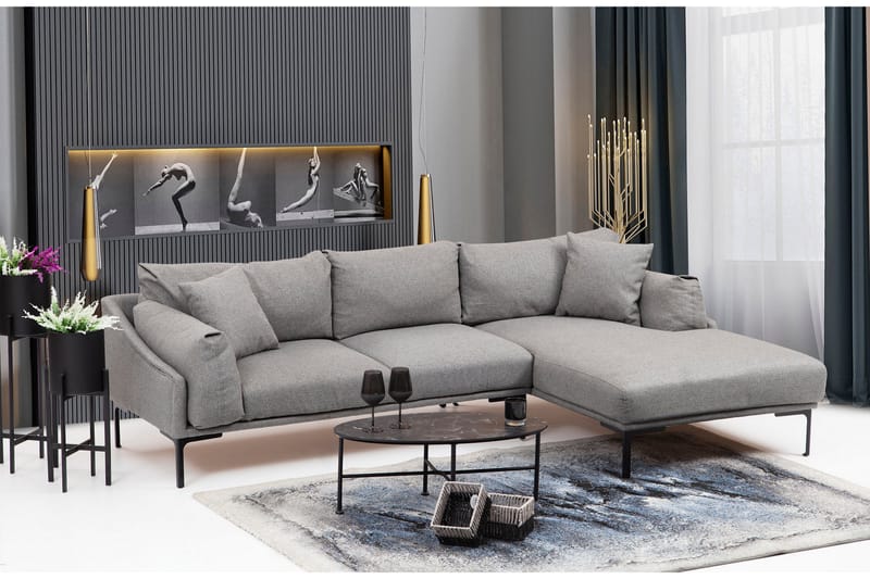Soffa m. Divan Lumsden 4-sits - Grå - Möbler - Soffa - Divansoffa & schäslongsoffa - 4 sits soffa med divan