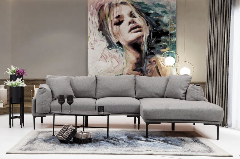 Soffa m. Divan Lumsden 4-sits - Grå - Möbler - Soffa - Divansoffa & schäslongsoffa - 4 sits soffa med divan