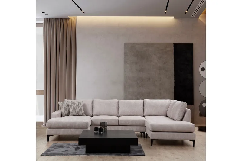 Svanabyn Soffa m. Divan och Schäslong 4-sits - Beige - Möbler - Soffa - Divansoffa & schäslongsoffa - 4 sits soffa med divan