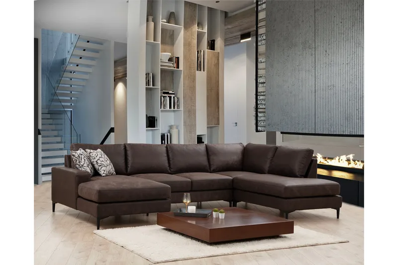 Svanabyn Soffa m. Divan och Schäslong 4-sits - Mörkbrun - Möbler - Soffa - Divansoffa & schäslongsoffa - 4 sits soffa med divan