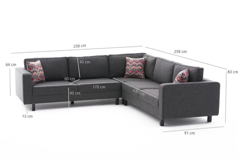 Soffa m. Divan Vivianna 4-sits - Antracit - 4 sits soffa med divan - Divansoffa & schäslongsoffa