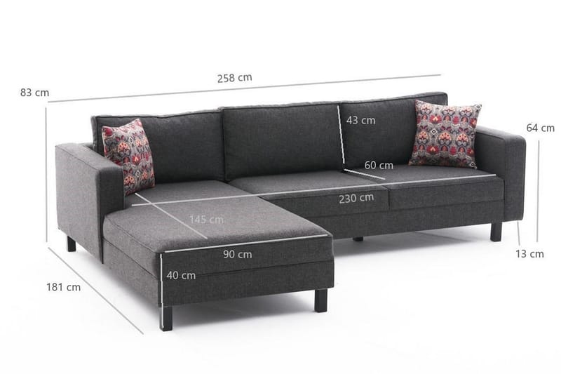 Soffa m. Divan Vivianna 4-sits - Antracit - 4 sits soffa med divan - Divansoffa & schäslongsoffa