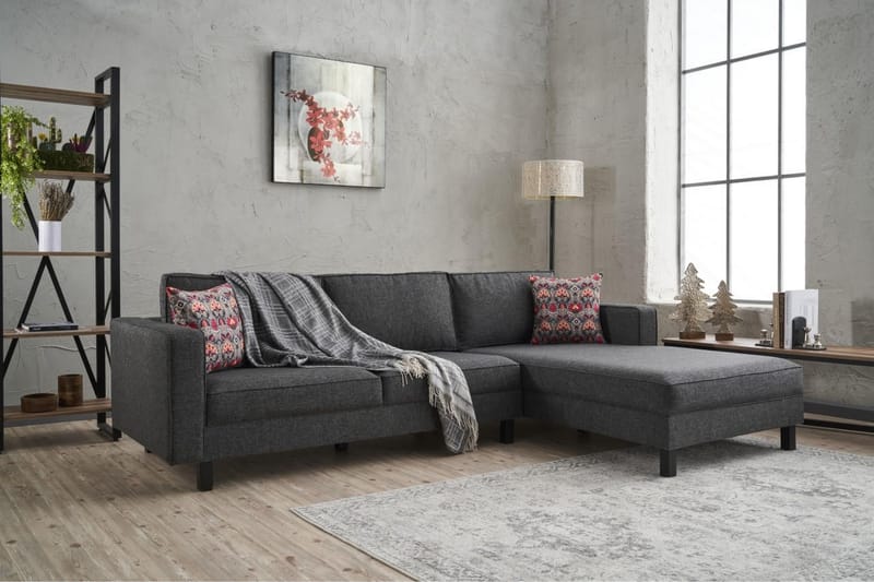 Soffa m. Divan Vivianna 4-sits - Antracit - Möbler - Soffa - Divansoffa & schäslongsoffa - 4 sits soffa med divan