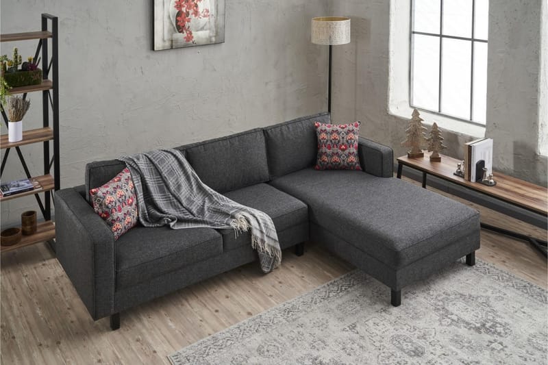Soffa m. Divan Vivianna 4-sits - Antracit - Möbler - Soffa - Divansoffa & schäslongsoffa - 4 sits soffa med divan