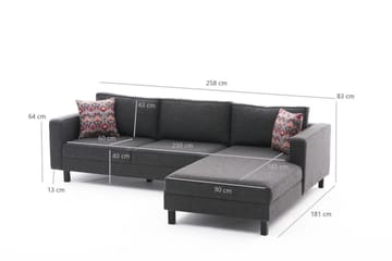 Soffa m. Divan Vivianna 4-sits - Antracit - Möbler - Soffa - Divansoffa & schäslongsoffa - 4 sits soffa med divan