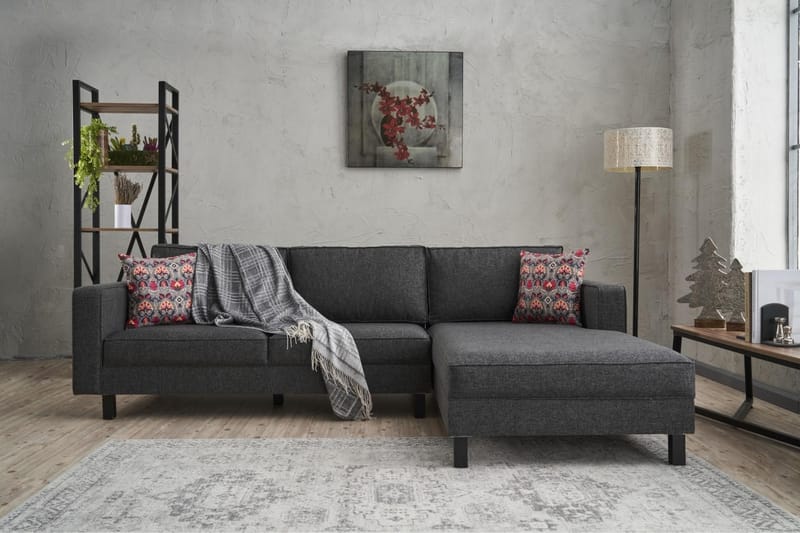 Soffa m. Divan Vivianna 4-sits - Antracit - Möbler - Soffa - Divansoffa & schäslongsoffa - 4 sits soffa med divan