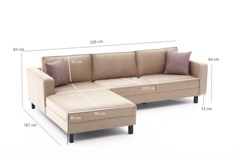 Soffa m. Divan Vivianna 4-sits - Beige - 4 sits soffa med divan - Divansoffa & schäslongsoffa