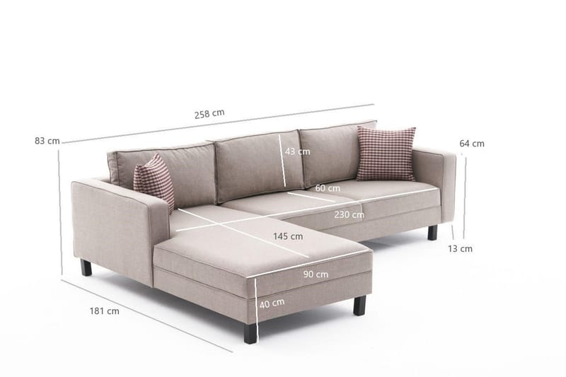 Soffa m. Divan Vivianna 4-sits - Cream - 4 sits soffa med divan - Divansoffa & schäslongsoffa