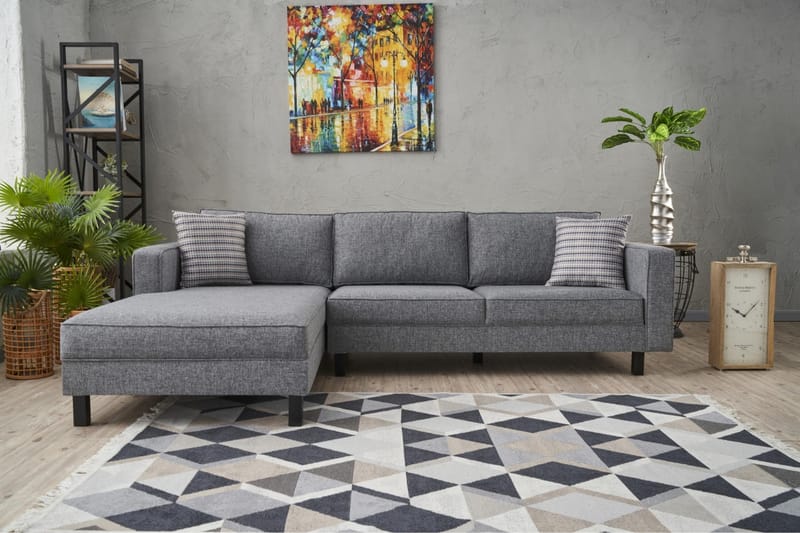 Soffa m. Divan Vivianna 4-sits - Grå - Möbler - Soffa - Divansoffa & schäslongsoffa - 4 sits soffa med divan