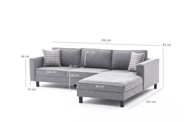 Soffa m. Divan Vivianna 4-sits - Grå - Möbler - Soffa - Divansoffa & schäslongsoffa - 4 sits soffa med divan