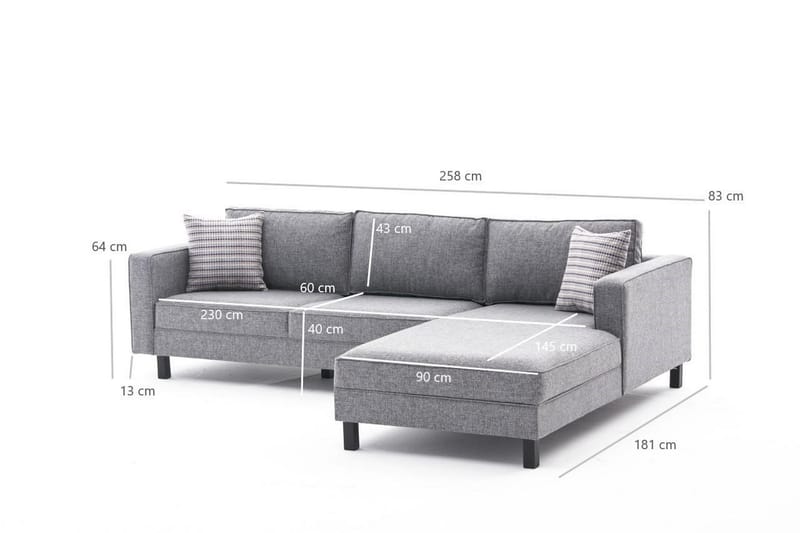 Soffa m. Divan Vivianna 4-sits - Grå - Möbler - Soffa - Divansoffa & schäslongsoffa - 4 sits soffa med divan