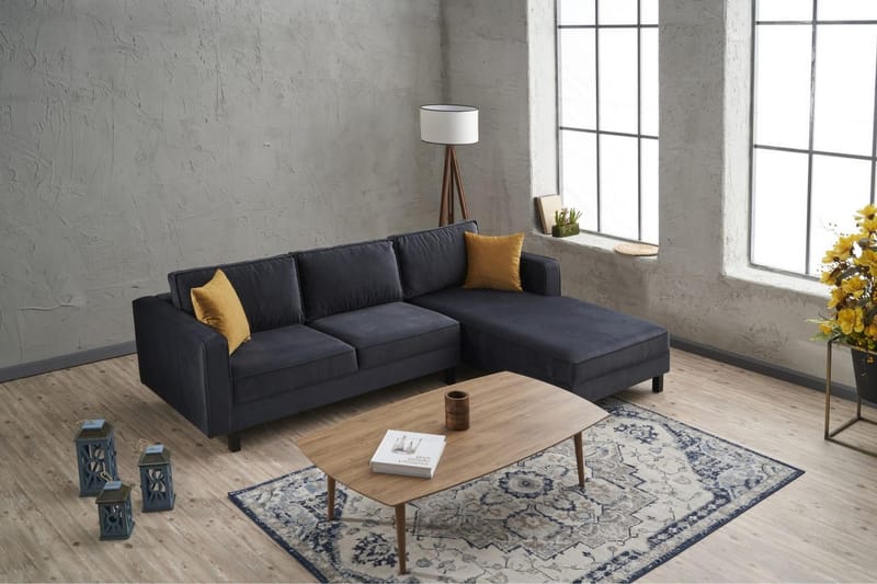 Soffa m. Divan Vivianna 4-sits - Mörkgrå - Möbler - Soffa - Divansoffa & schäslongsoffa - 4 sits soffa med divan