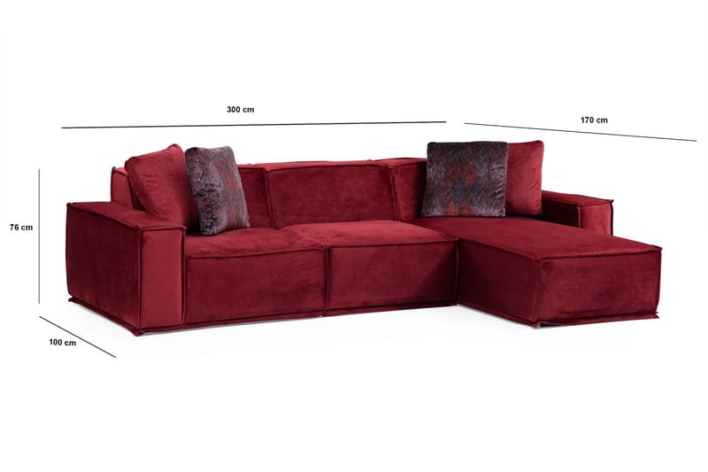 Soffa m. Divan Woodlaw 4-sits - Burgundy - 4 sits soffa med divan - Divansoffa & schäslongsoffa