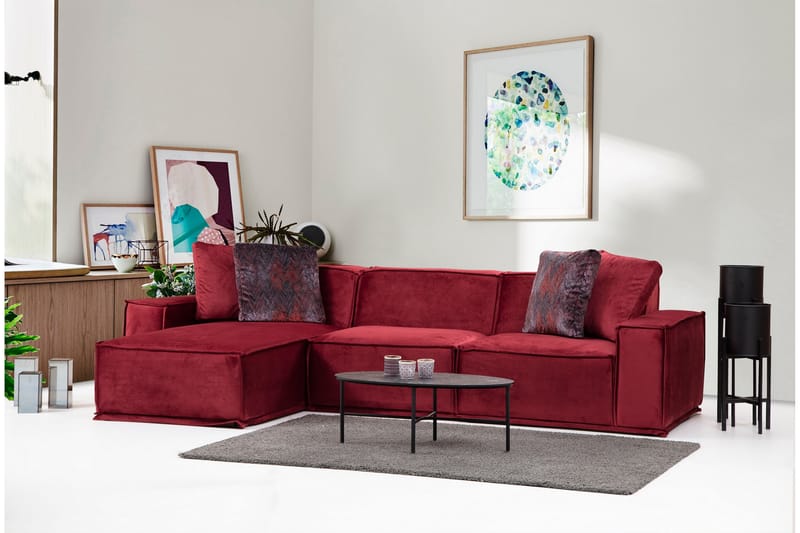 Soffa m. Divan Woodlaw 4-sits - Burgundy - 4 sits soffa med divan - Divansoffa & schäslongsoffa