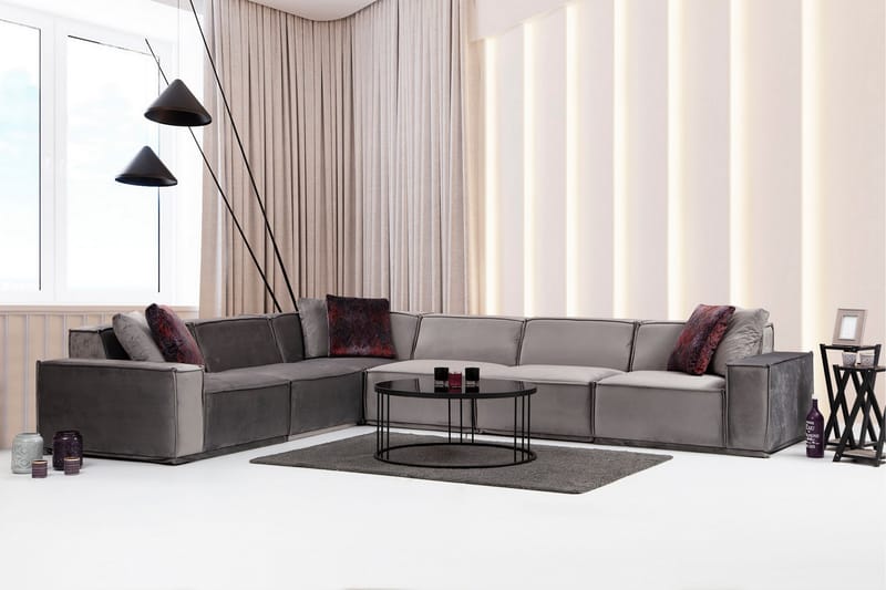 Soffa m. Divan Woodlaw 6-sits - Grå - Möbler - Soffa - Hörnsoffa
