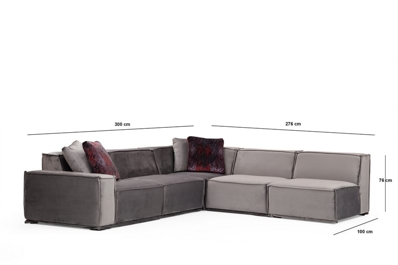 Soffa m. Divan Woodlaw 6-sits - Grå - Divansoffa & schäslongsoffa