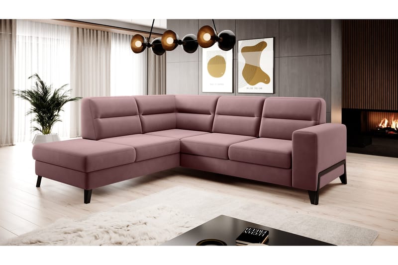 Soffa m. Schäslong Banty 4-sits - Rosa - 4 sits soffa med divan - Sammetssoffa - Divansoffa & schäslongsoffa