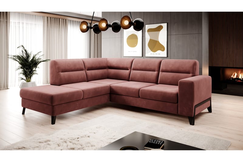 Soffa m. Schäslong Banty 4-sits - Rosa - 4 sits soffa med divan - Sammetssoffa - Divansoffa & schäslongsoffa