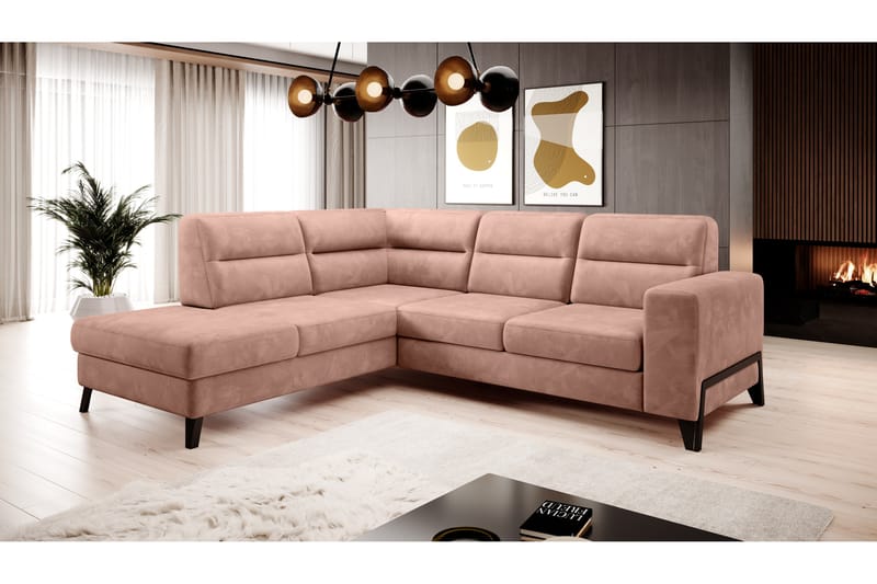 Soffa m. Schäslong Banty 4-sits - Rosa - 4 sits soffa med divan - Sammetssoffa - Divansoffa & schäslongsoffa