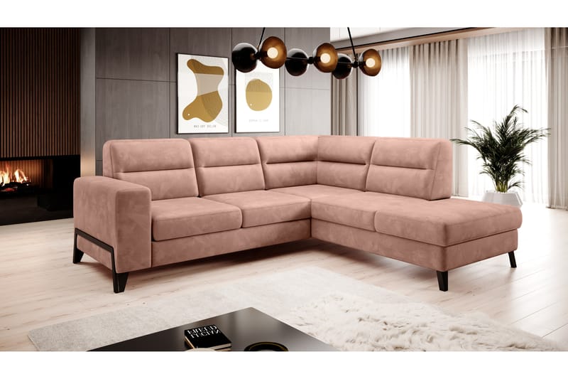 Soffa m. Schäslong Banty 4-sits - Rosa - 4 sits soffa med divan - Sammetssoffa - Divansoffa & schäslongsoffa