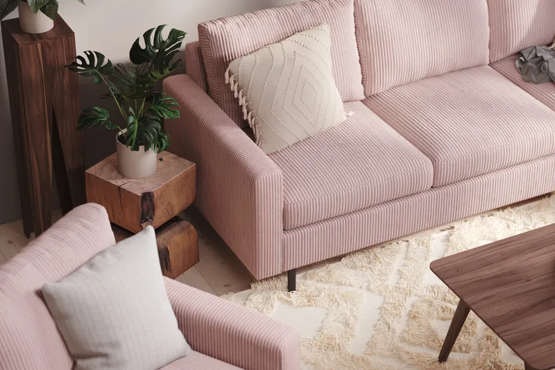 Peppe 3-sits Vändbar L-formad Divansoffa i Manchester - Rosa - Möbler - Soffa - Divansoffa & schäslongsoffa - 3 sits soffa med divan