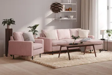 Peppe 3-sits Vändbar L-formad Divansoffa i Manchester - Rosa - Möbler - Soffa - Divansoffa & schäslongsoffa - 3 sits soffa med divan